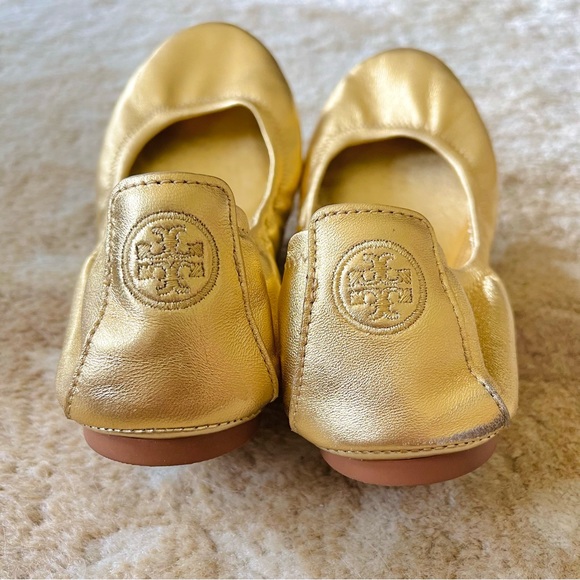 Tory Burch Eddie Ballet Flats In Metallic Gold Size 10 - Picture 5 of 14